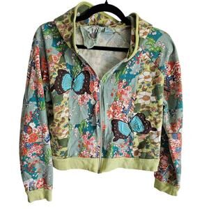 Vintage Y2K Inner Child Womens Sz L Cropped Zip Up Hoodie Butterfly Floral Print